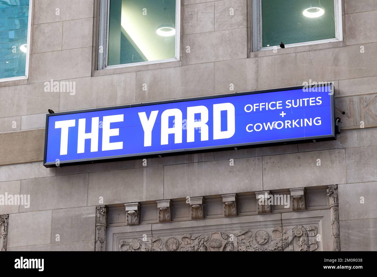 Signage for The Yard coworking space, shared workspace, rental office space at a location in Midtown Manhattan, New York City Stock Photo