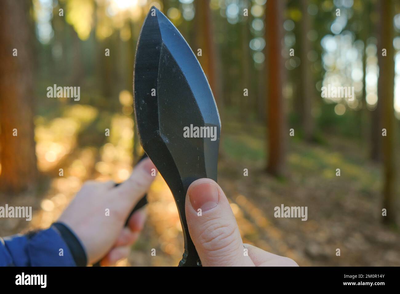 Throwing knives. Sport and hobby. metal knives for throwing in a hands