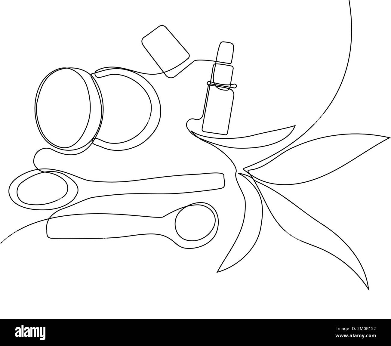 Continuous drawing of one line of bottles with oil or honey or lemon or