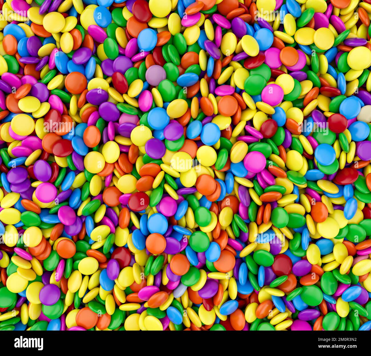 A 3D rendering of a heap of delicious, vibrant round candies in all ...