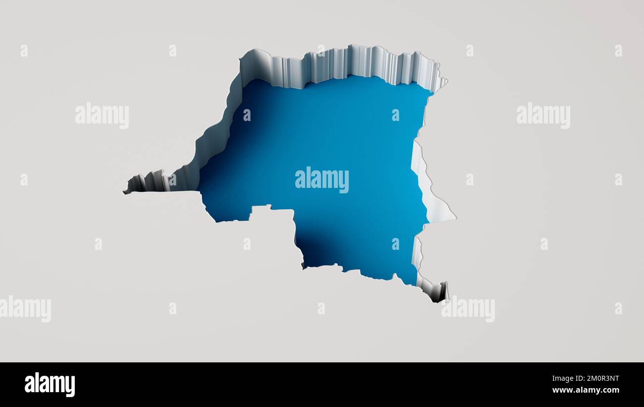 A 3D rendered map of the Democratic Republic of the Congo in blue on a ...