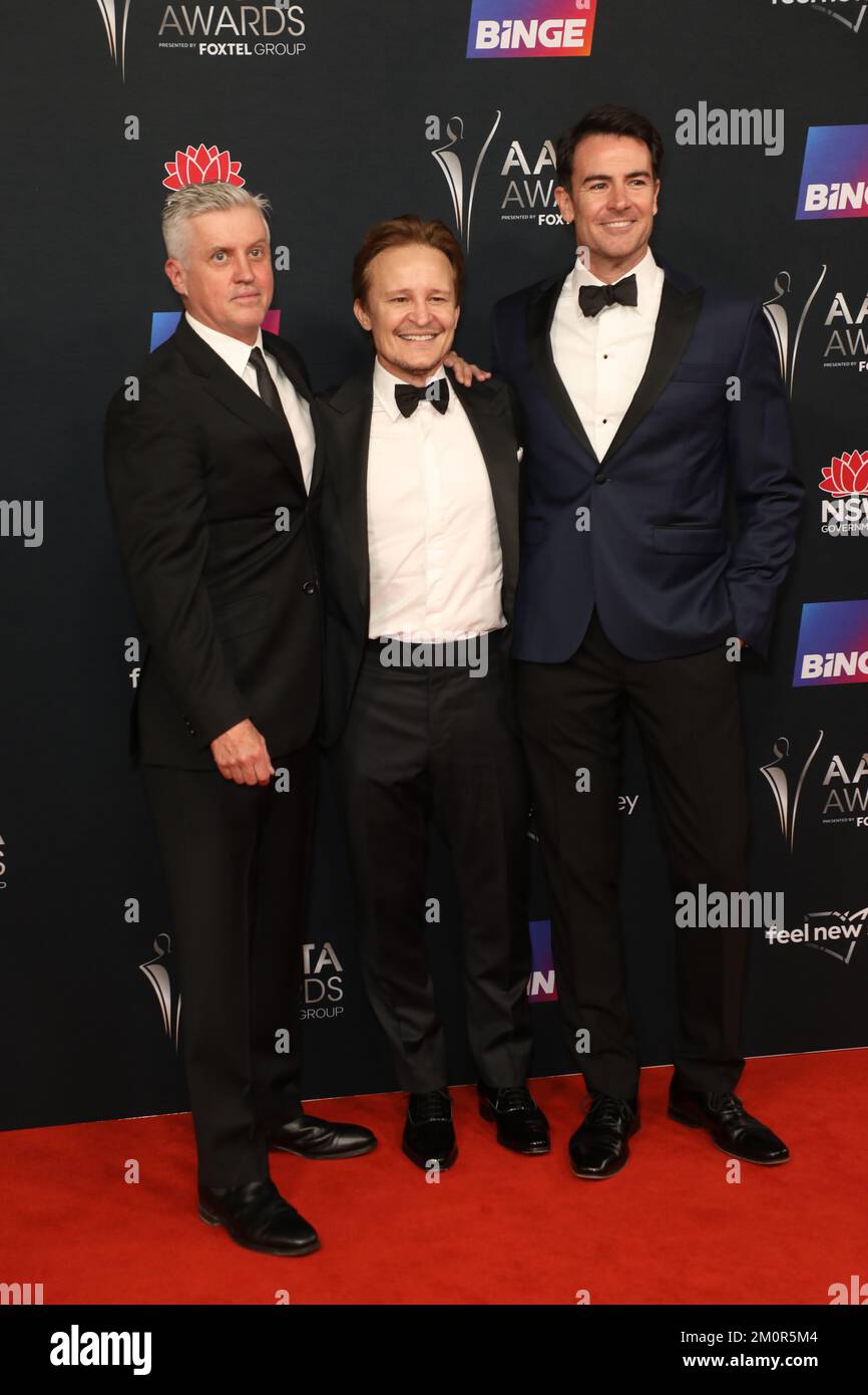 Sydney, Australia. 7th December 2022: Dan Wyllie, Damon Herriman and Ben Lawson attend the 2022 AACTA Awards at the Hordern Pavilion. Credit: Richard Milnes/Alamy Live News Stock Photo