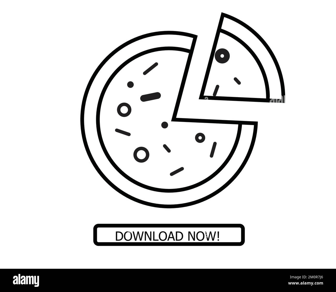 Pizza icon vector design in outline, stroke based fast food monogram and symbol, hot and tasty meal Stock Vector