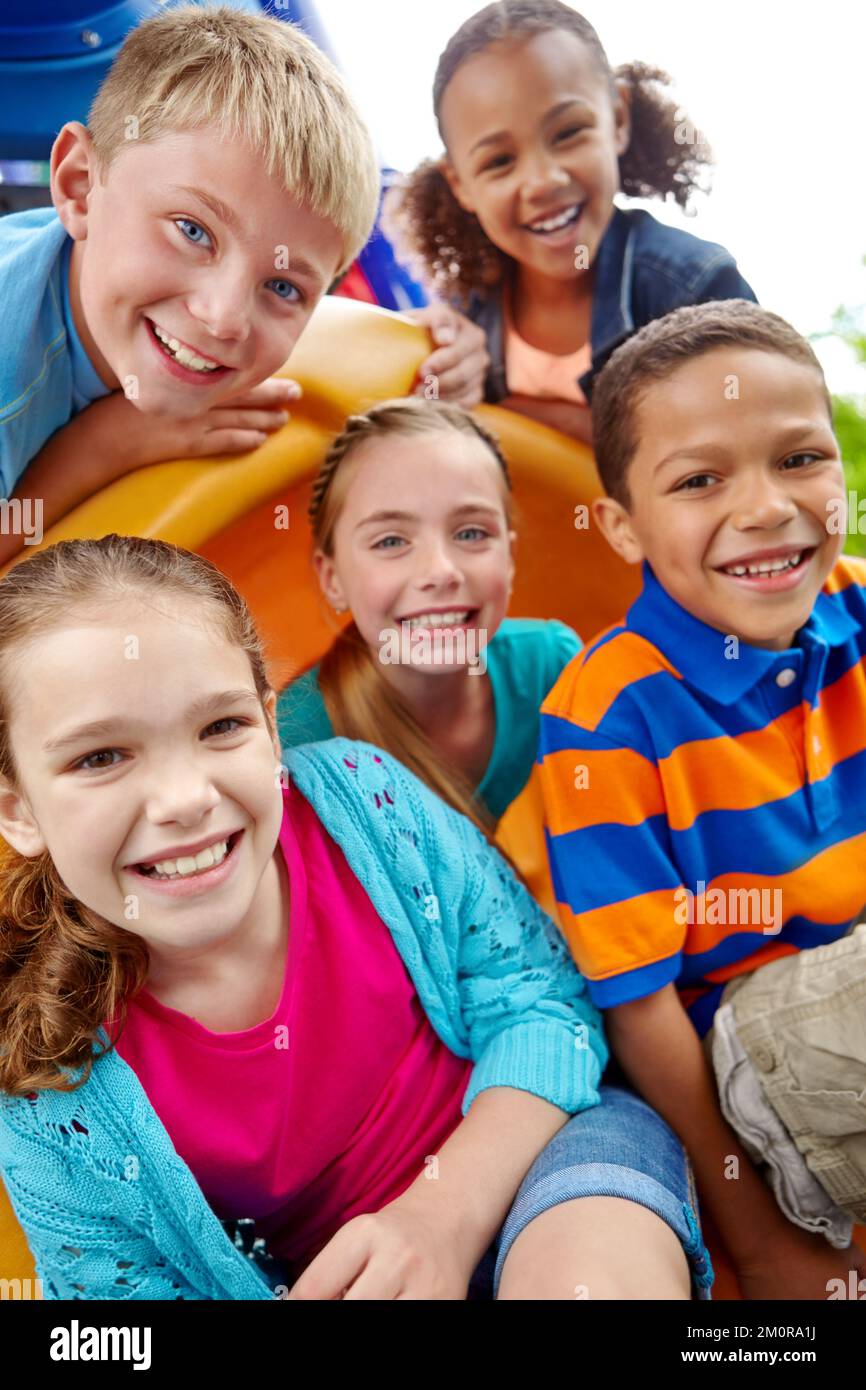 Childhood spirit and joy. A happy group of multiethnic children