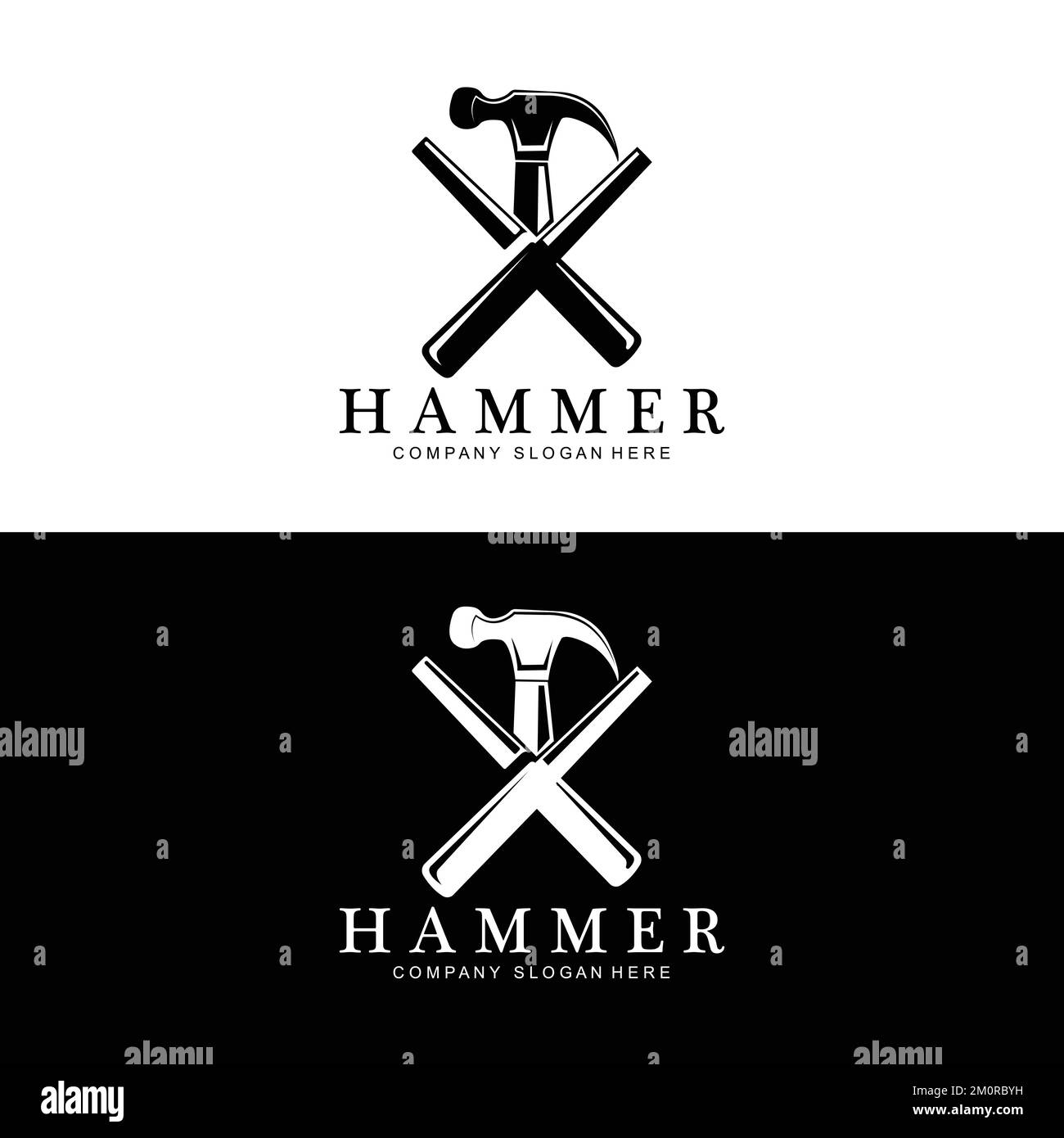 hammer, building construction tools and judge logo vector icon, vintage retro design illustration Stock Vector