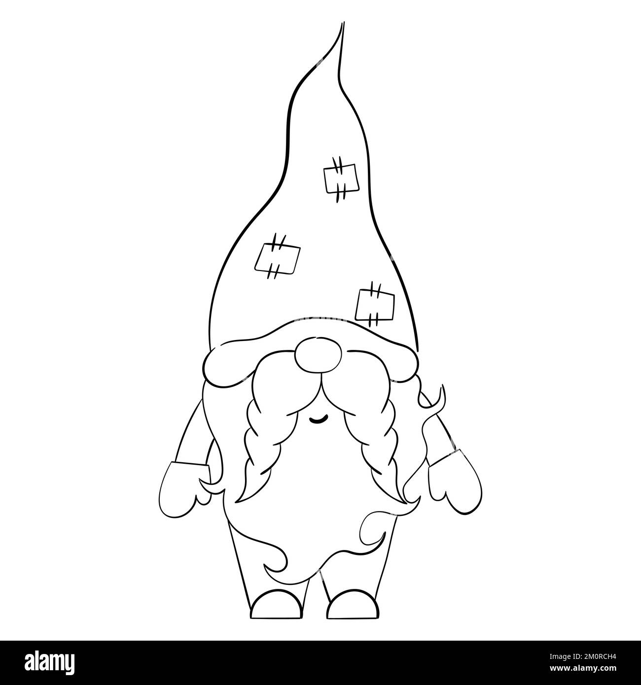 Cartoon Christmas gnome for coloring books. Linear design for children's coloring books. Stock Vector