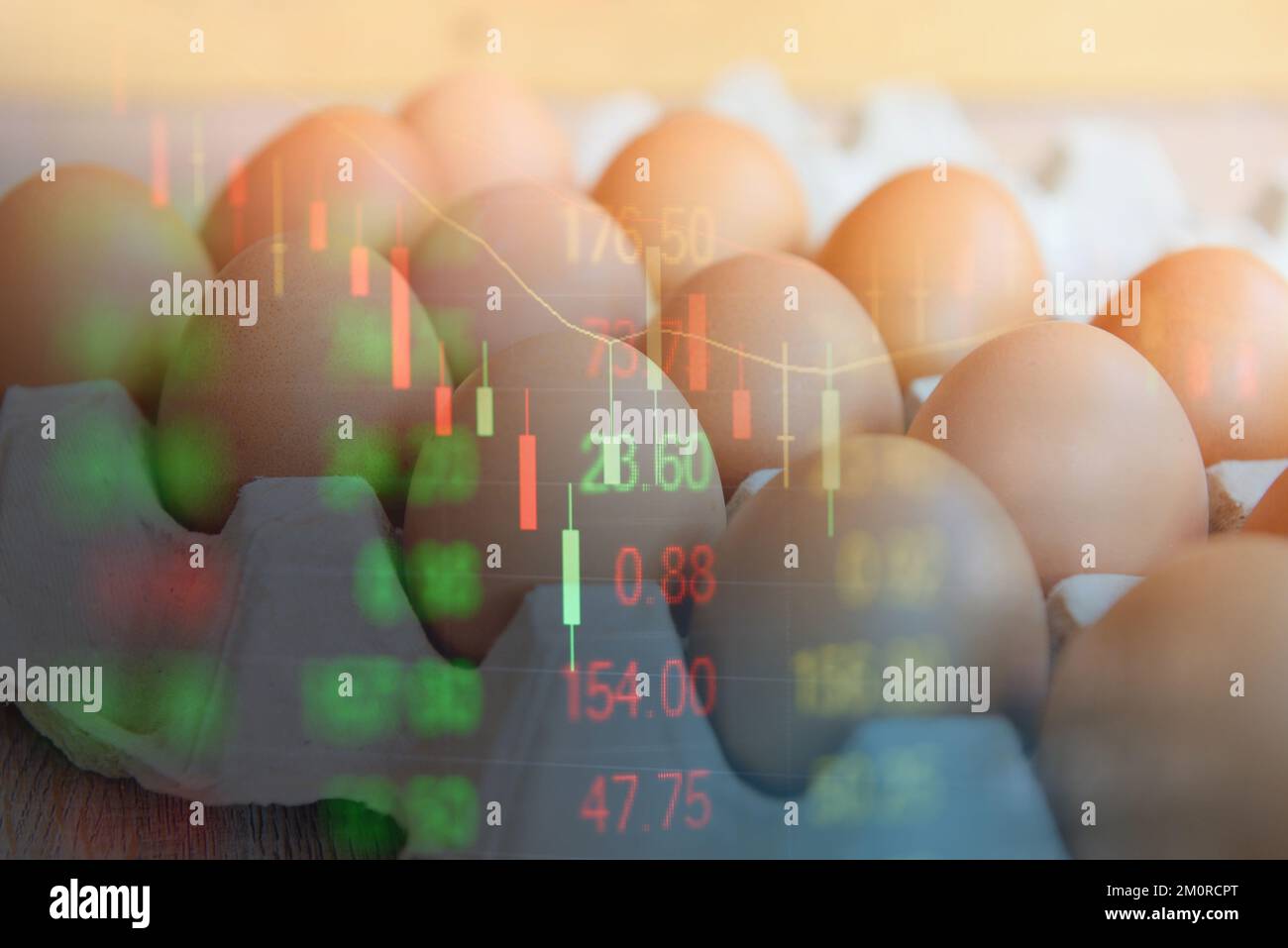 Egg on box with stock market graph chart food consumer goods
