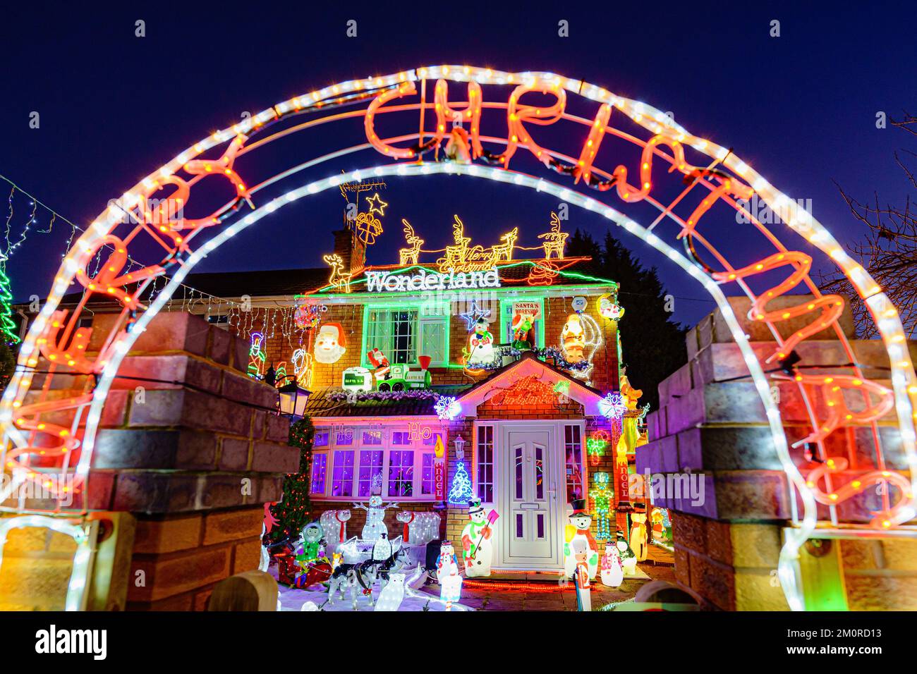 The Christmas lights and structures on the Brailsford home in Brentry, Bristol, where they light