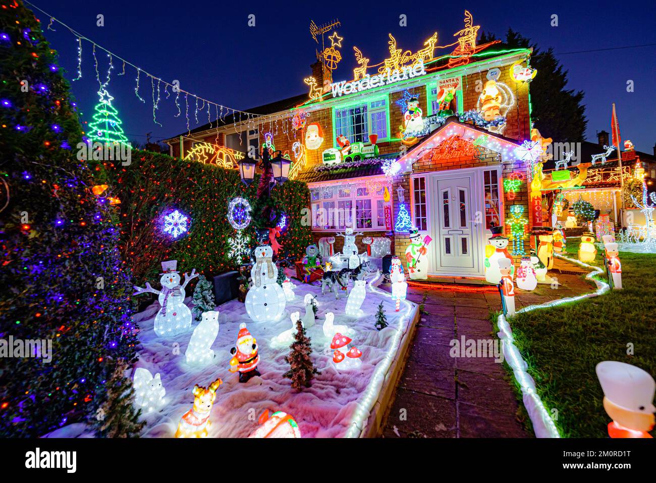 The Christmas lights and structures on the Brailsford home in Brentry, Bristol, where they light