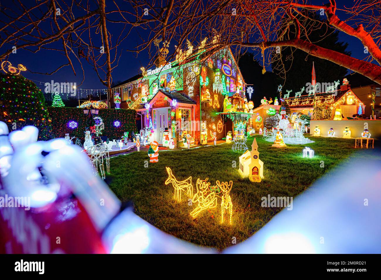 The Christmas lights and structures on the Brailsford home in Brentry, Bristol, where they light