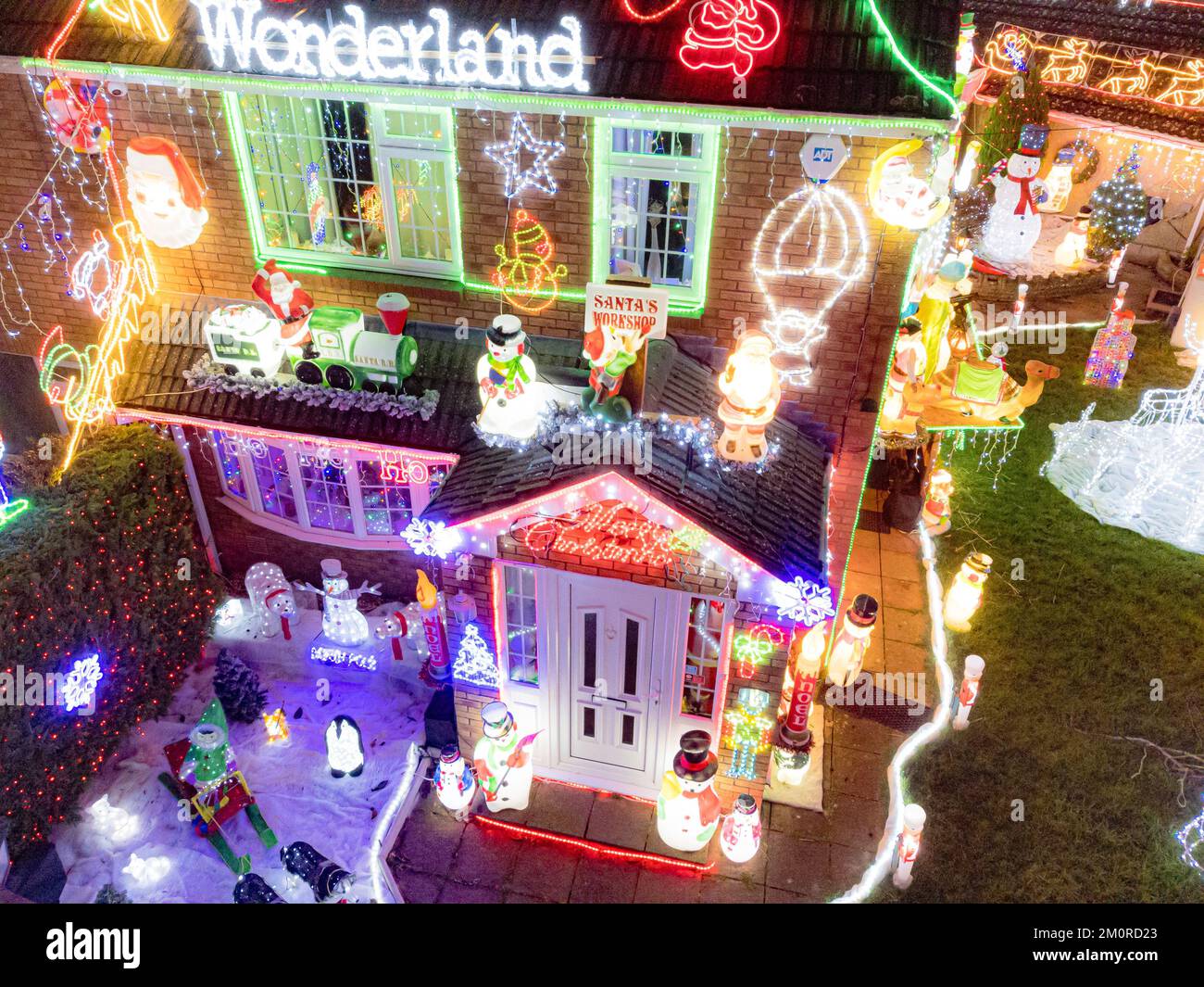 The Christmas lights and structures on the Brailsford home in Brentry, Bristol, where they light