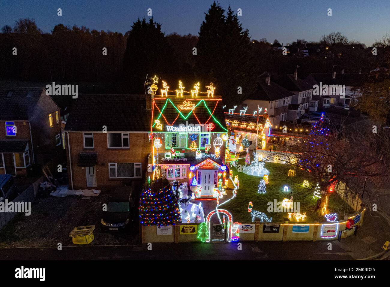 The Christmas lights and structures on the Brailsford home in Brentry, Bristol, where they light