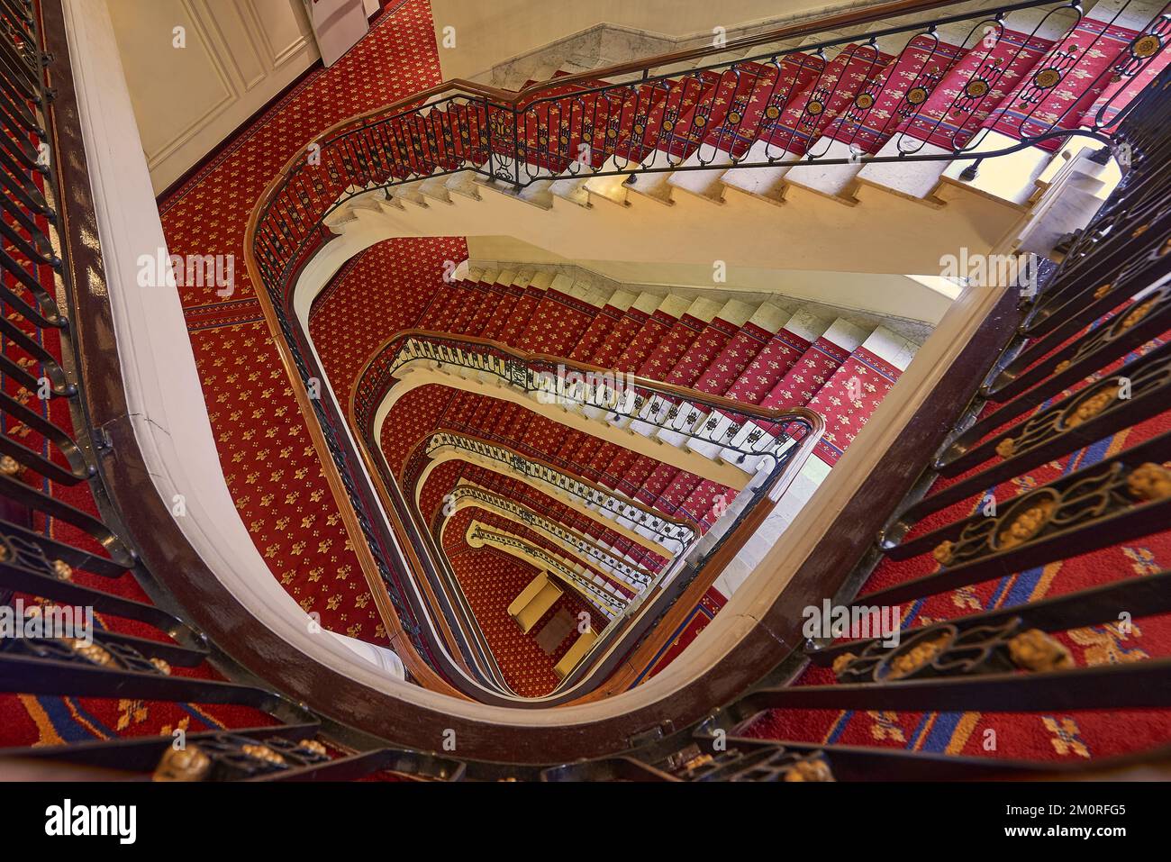 Luxury stairs view from above, Bilbao, Biscay, Basque Country, Euskadi, Euskal Herria, Spain, Europe. Stock Photo