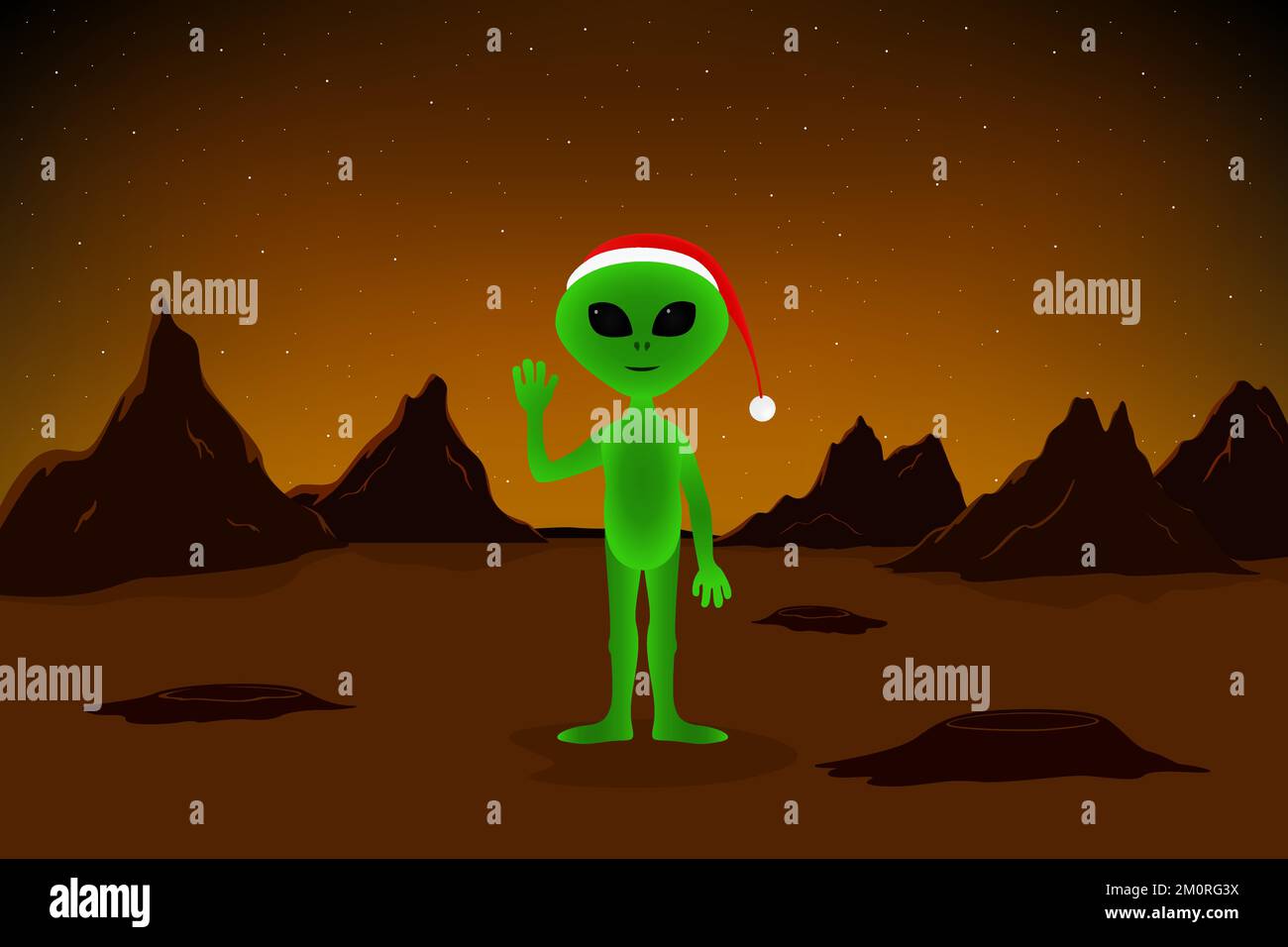 Martian in Christmas red hat. Vector illustration. Stock Vector