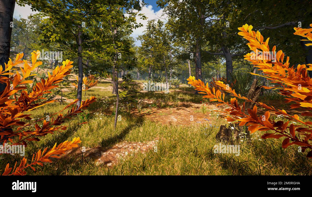 3D rendering. An immersive natural environment. Landscape to illustrate ...
