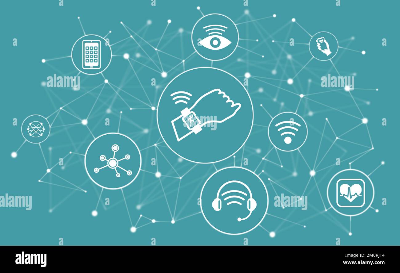 Concept of wearable technology with connected icons Stock Photo - Alamy