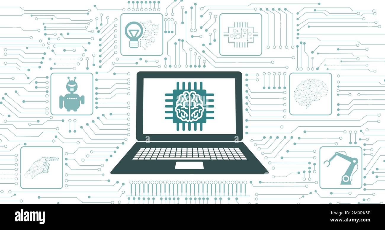 Concept of ai with icons integrated in circuit Stock Photo - Alamy