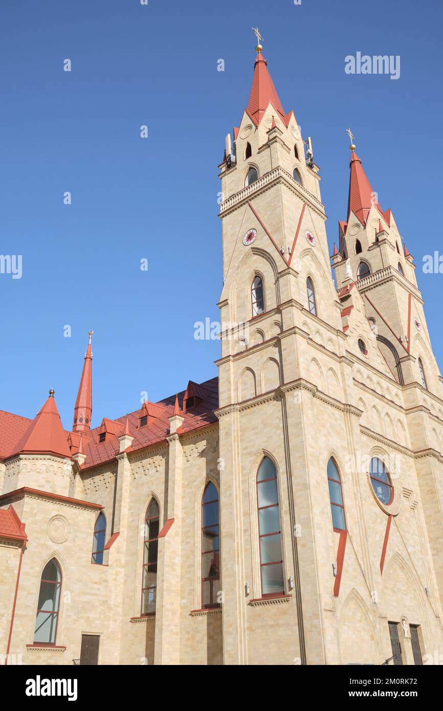 The Cathedral of Our Lady of Fatima, a catholic church in a Gothic style. In Karaganda, Kazakhstan. Stock Photo