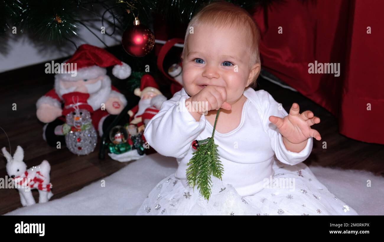 Merry Christmas with beautiful baby girl Stock Photo