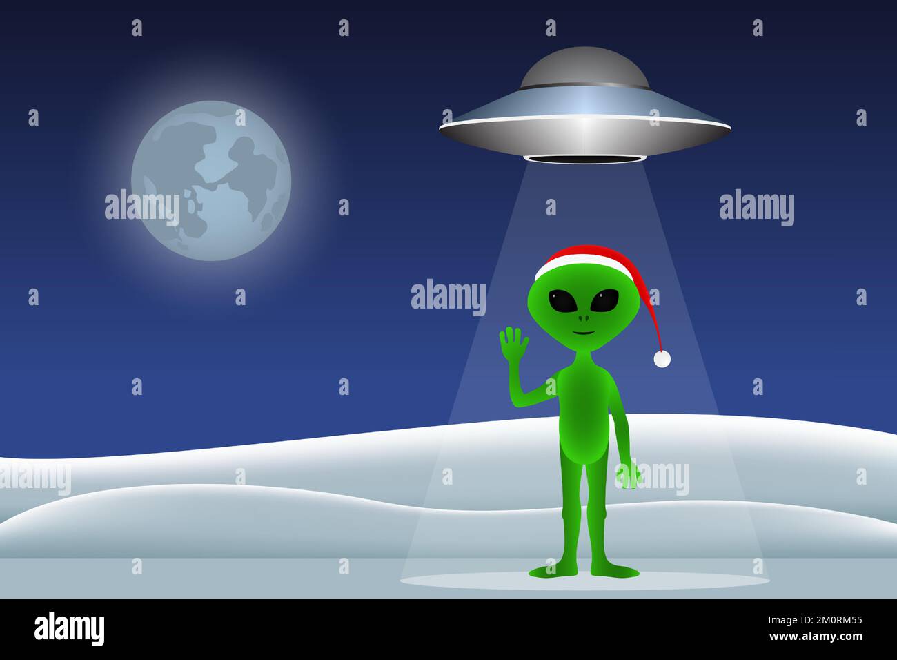 Martian in Christmas red hat. Vector illustration. Stock Vector