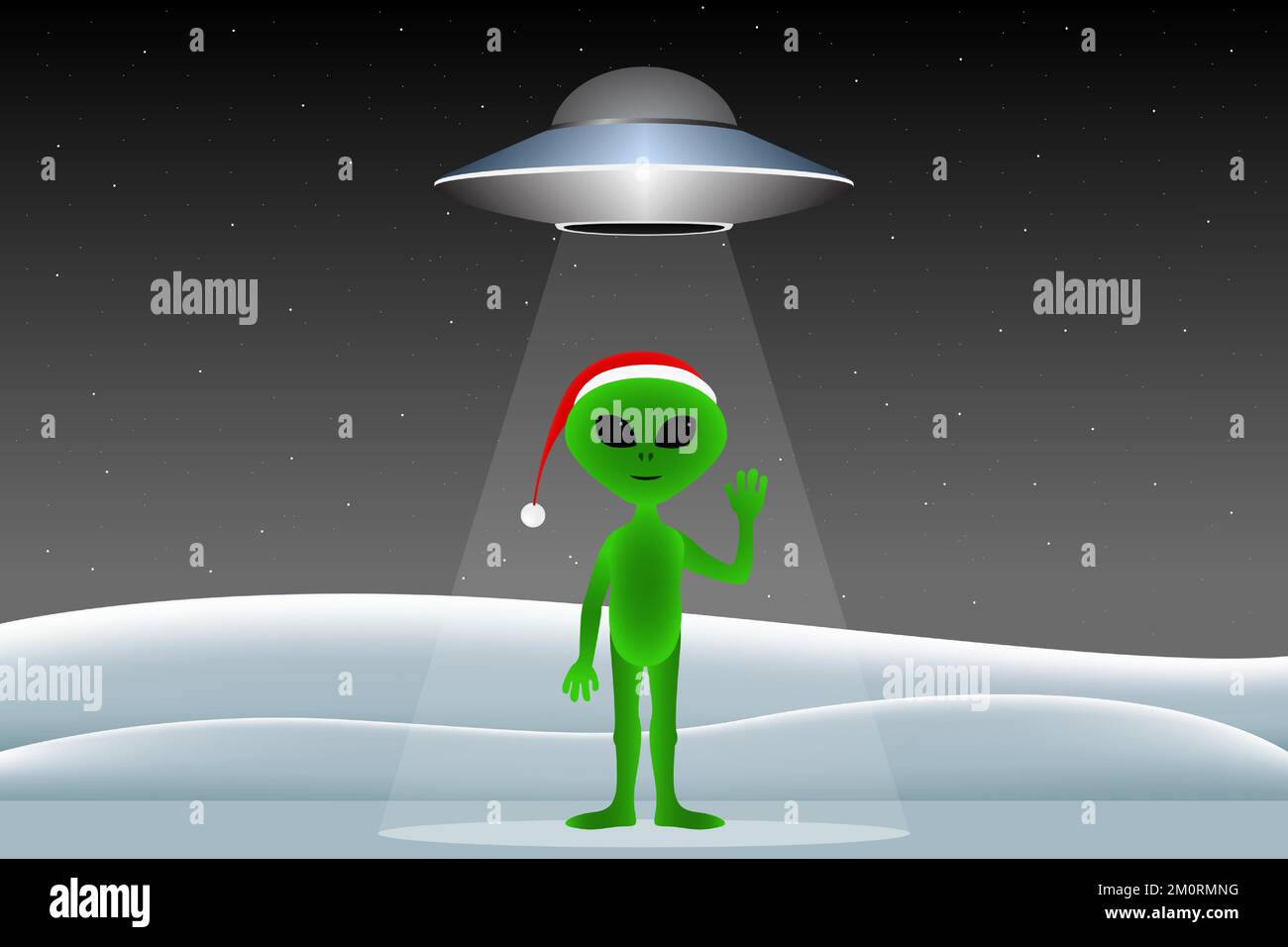 Green humanoid in Christmas hat. Vector illustration. Stock Vector