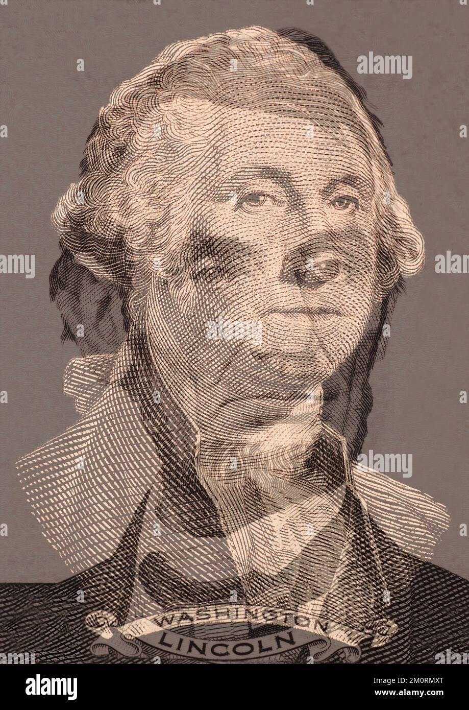 Double exposure of Portrait of U.S. president Abraham Lincoln and