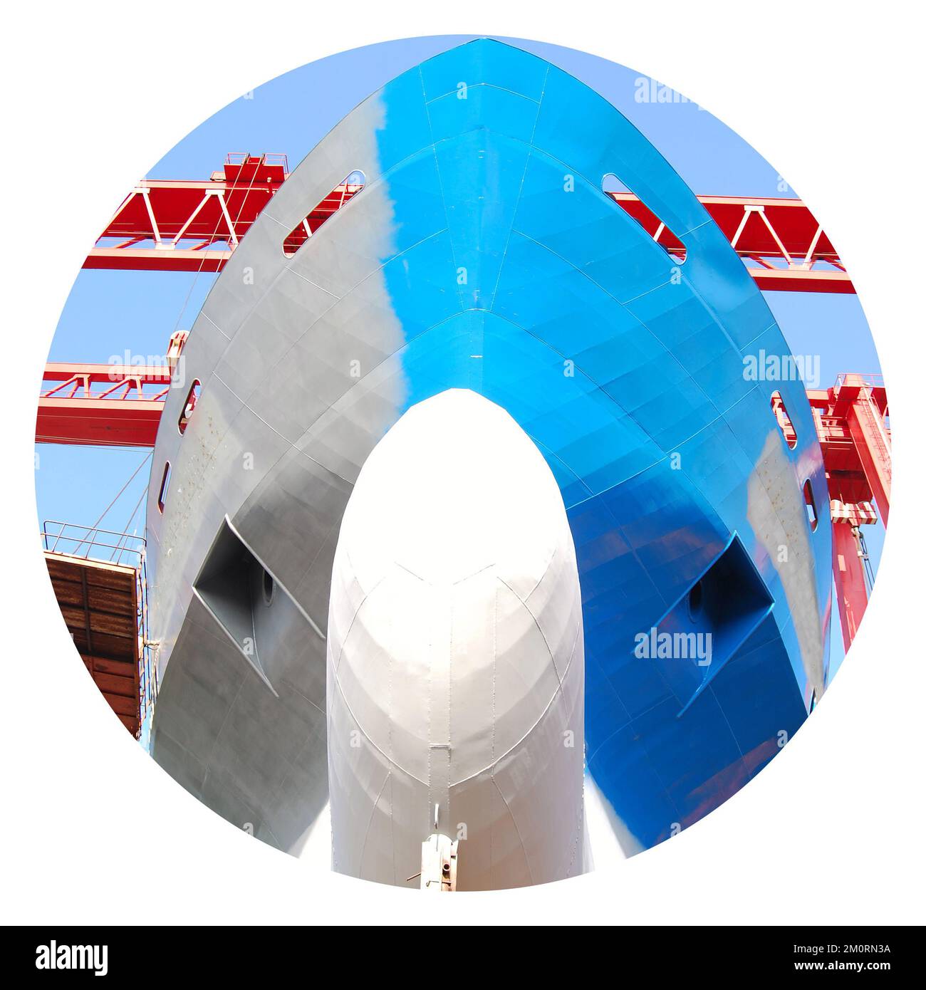 Big tonnage steel ship is under construction in shipyard, shipbuilding continues Stock Photo