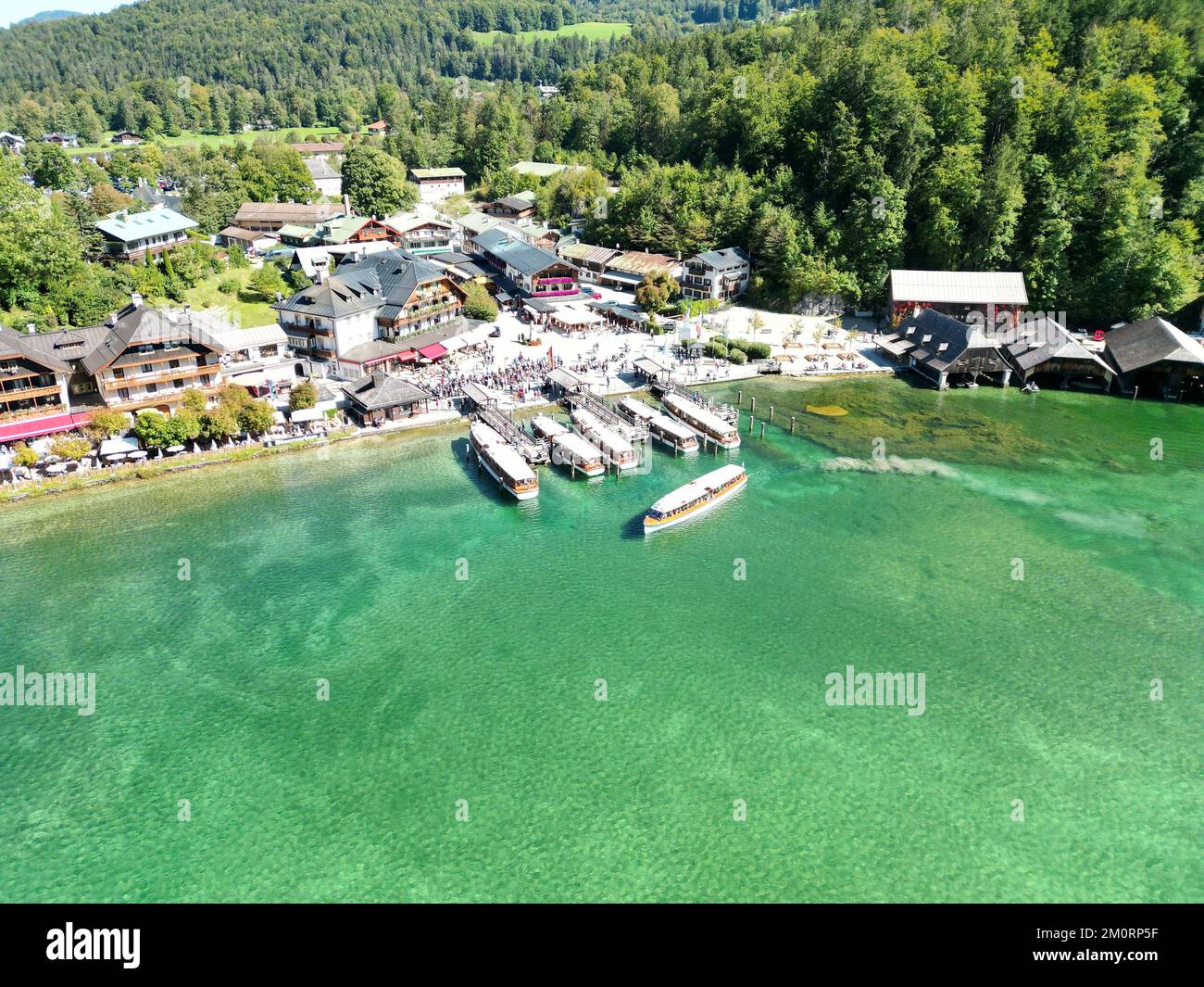 Koninsee Lake in Bavaria Germany drone aerial view summer Stock Photo
