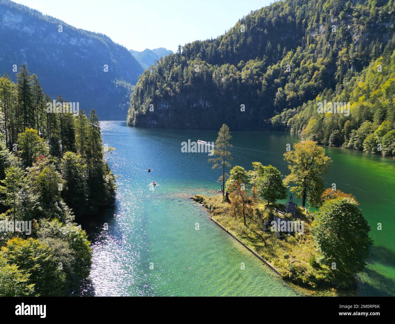 Koninsee Lake in Bavaria Germany drone aerial view summer Stock Photo