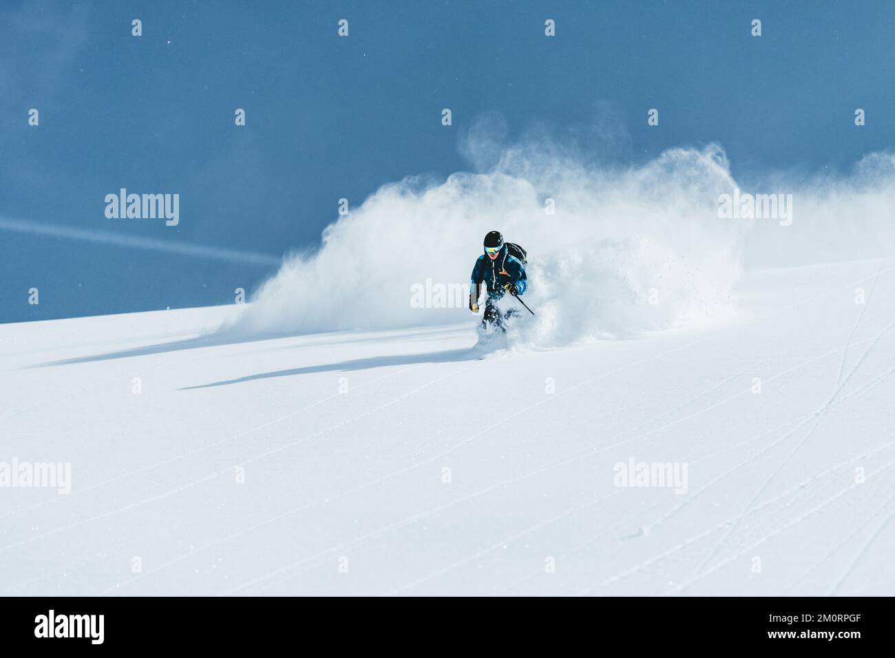 Man skiing in deep powder snow, Gastein, Salzburg, Austria Stock Photo
