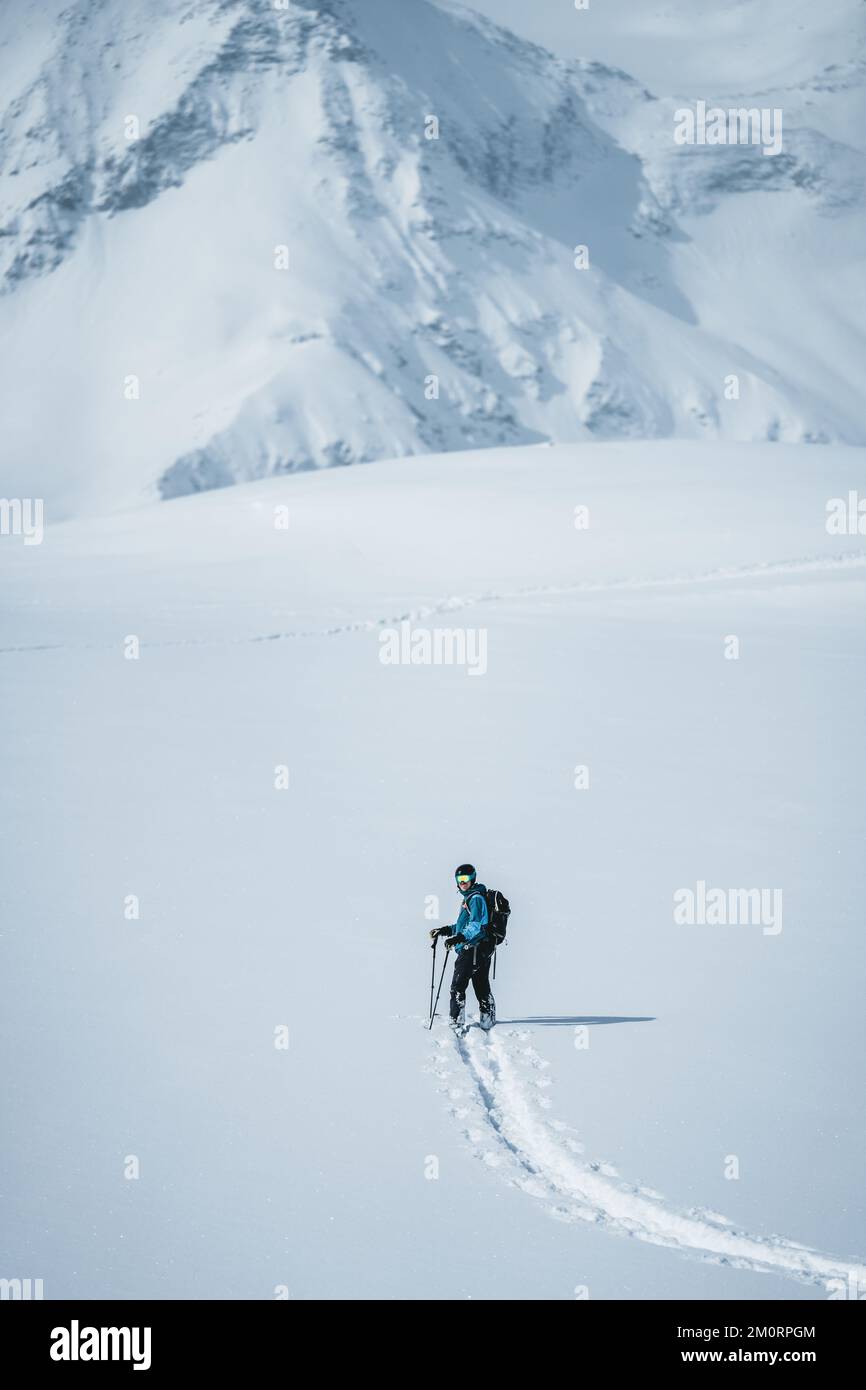 Man ski touring in Austrian Alps, Salzburg, Austria Stock Photo