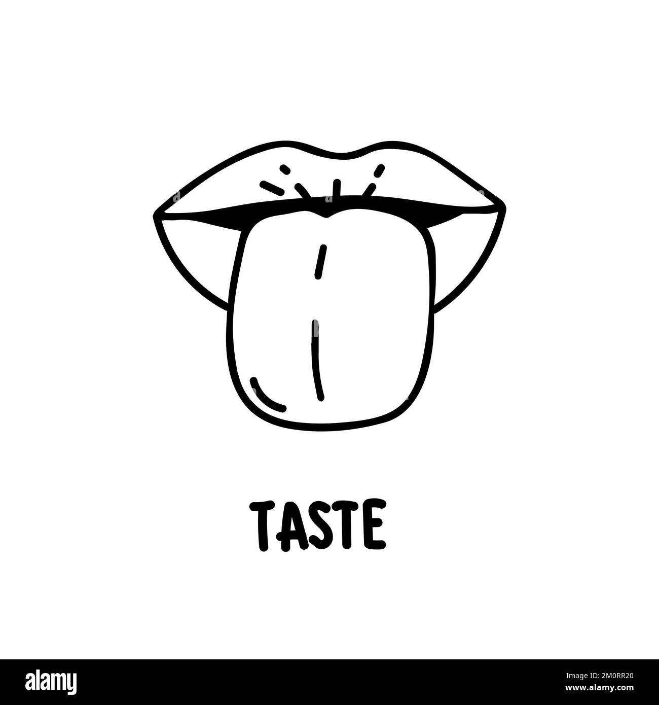 Taste scheme concept. Vector flat modern color illustration. Tongue with lips. Mouth tasty sense symbol. Umami, sweet, sour, bitter, salty symbol icon Stock Vector