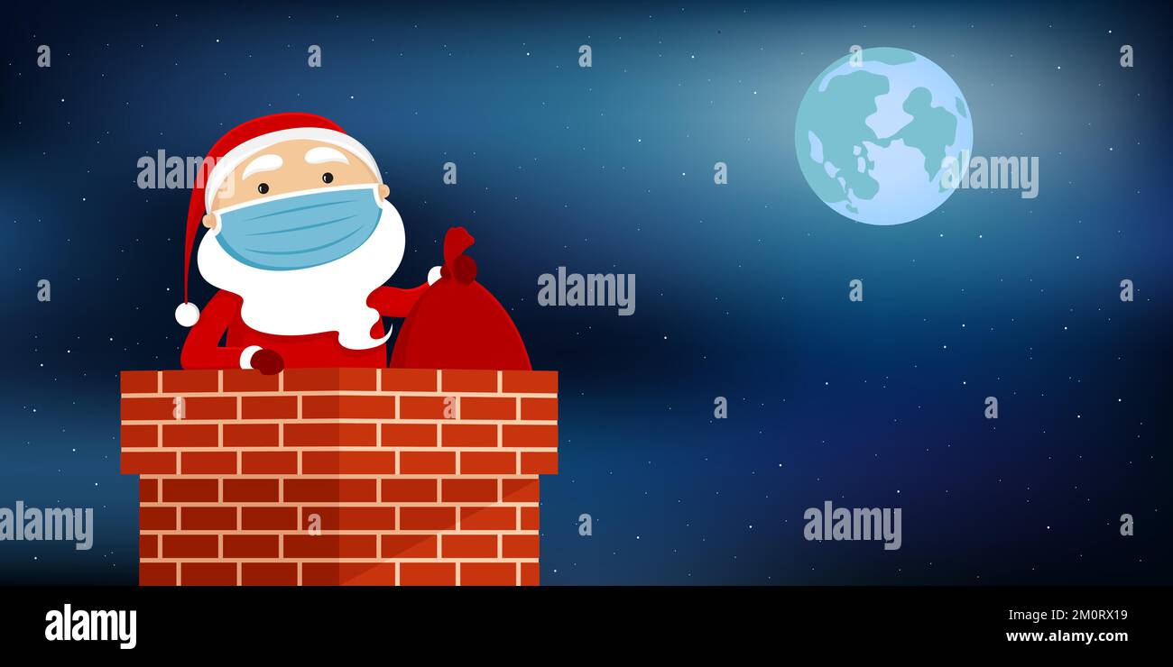 santa-in-mask-sitting-in-chimney-vector-illustration-stock-vector
