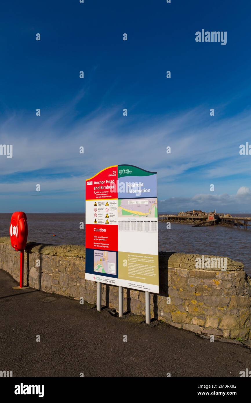 Anchor Head and Birnbeck seafront information board at Weston Super