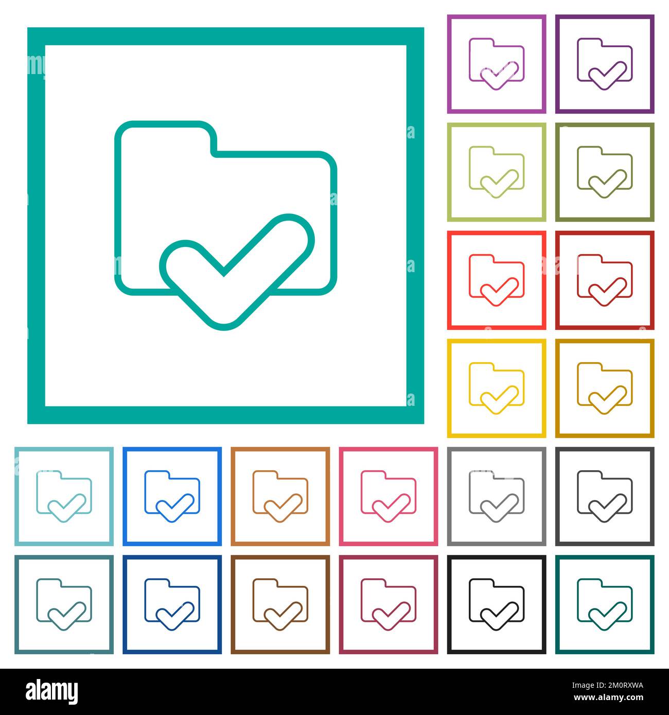 Folder ok outline flat color icons with quadrant frames on white ...