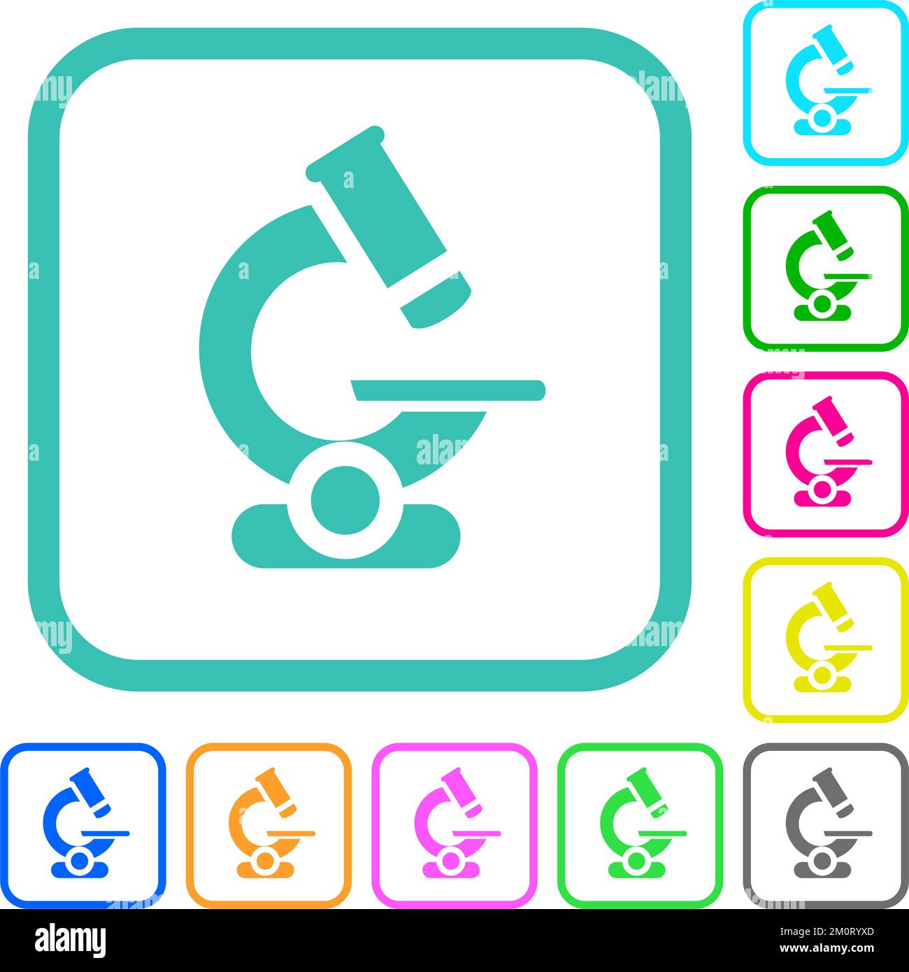 Microscope vivid colored flat icons in curved borders on white ...