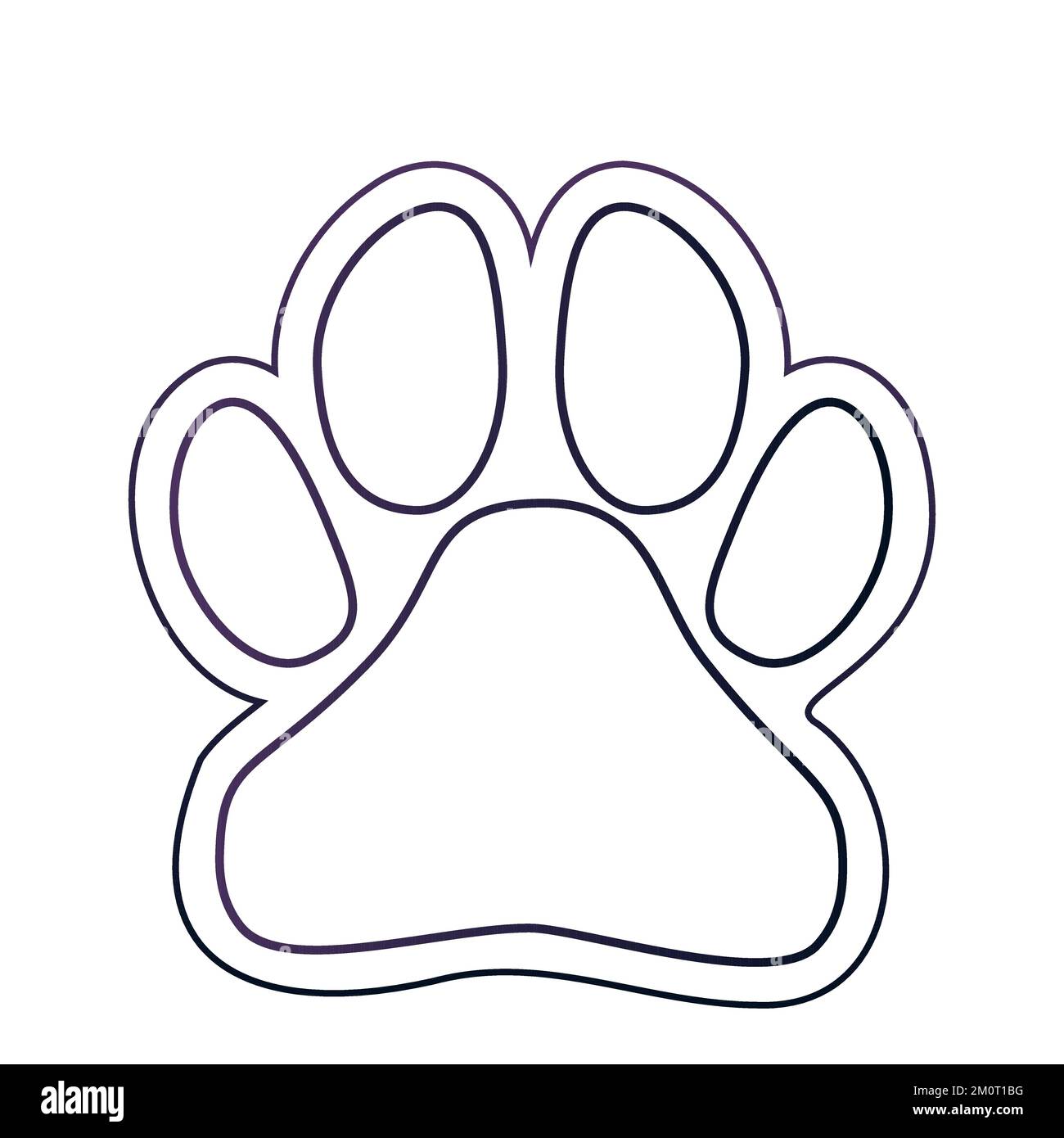 Paw dog print, foot puppy in cartoon style silhouette isolated on white