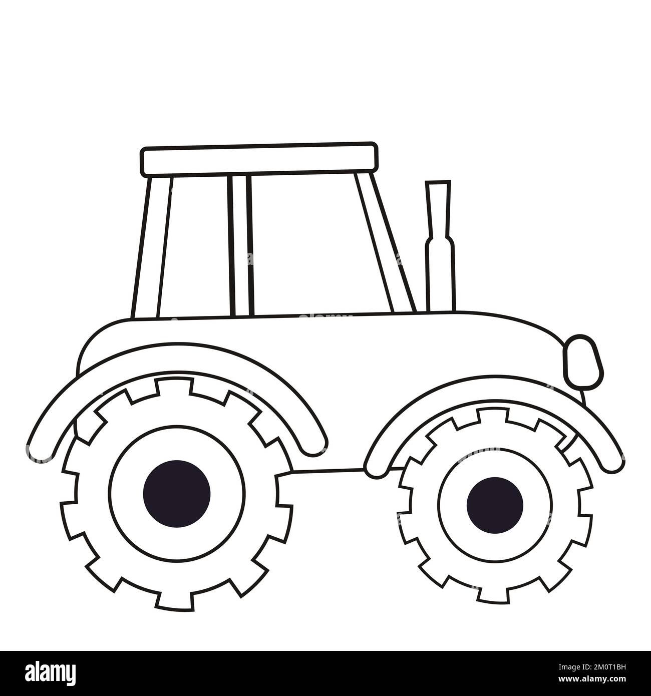 Tractor with wheels, farm transport outline in cartoon style, coloring page for kids isolated on white background. Printable. Vector illustration Stock Vector