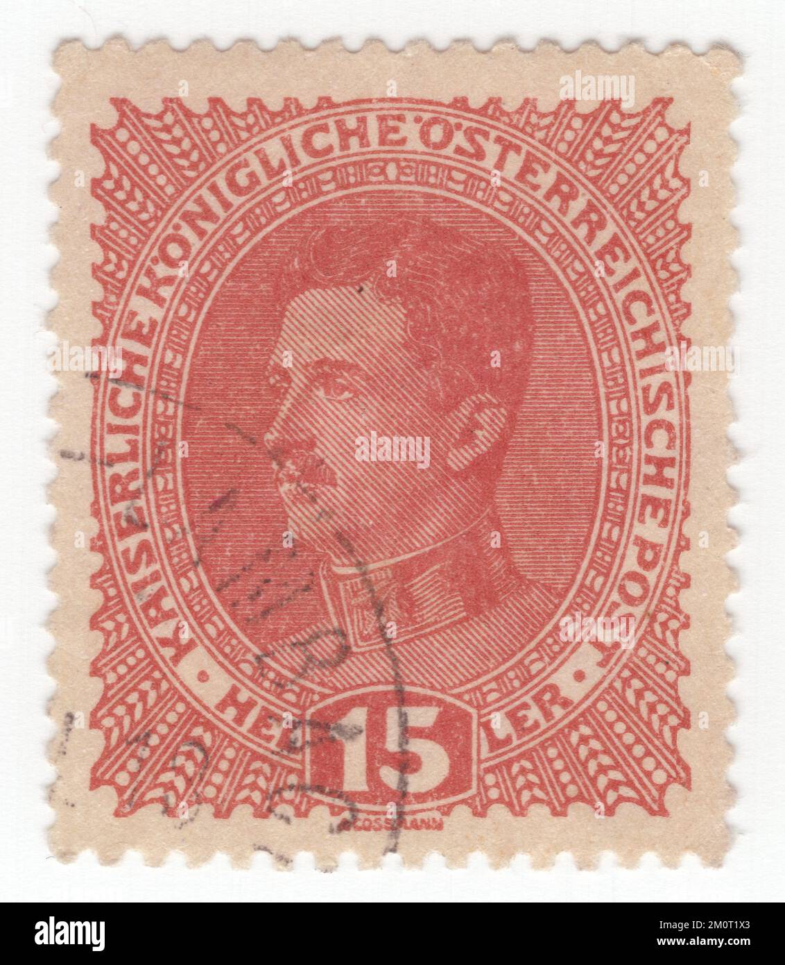 AUSTRIA - 1917: Original canceled Austrian 15 heller postage stamp in