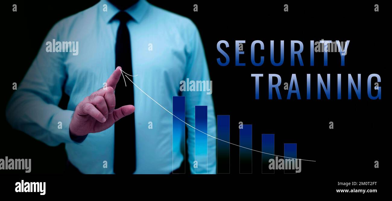 Text caption presenting Security Training. Business overview providing security awareness training for end users Stock Photo