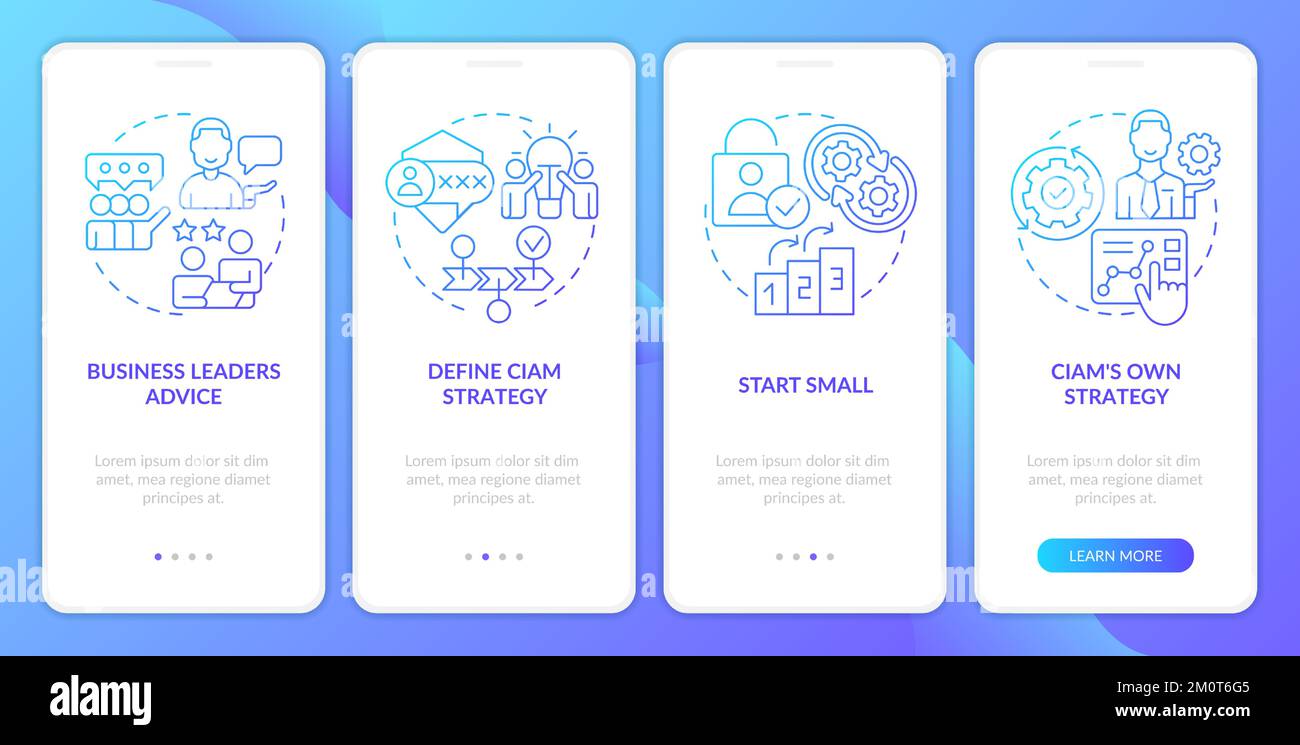 Begin with CIAM blue gradient onboarding mobile app screen Stock Vector