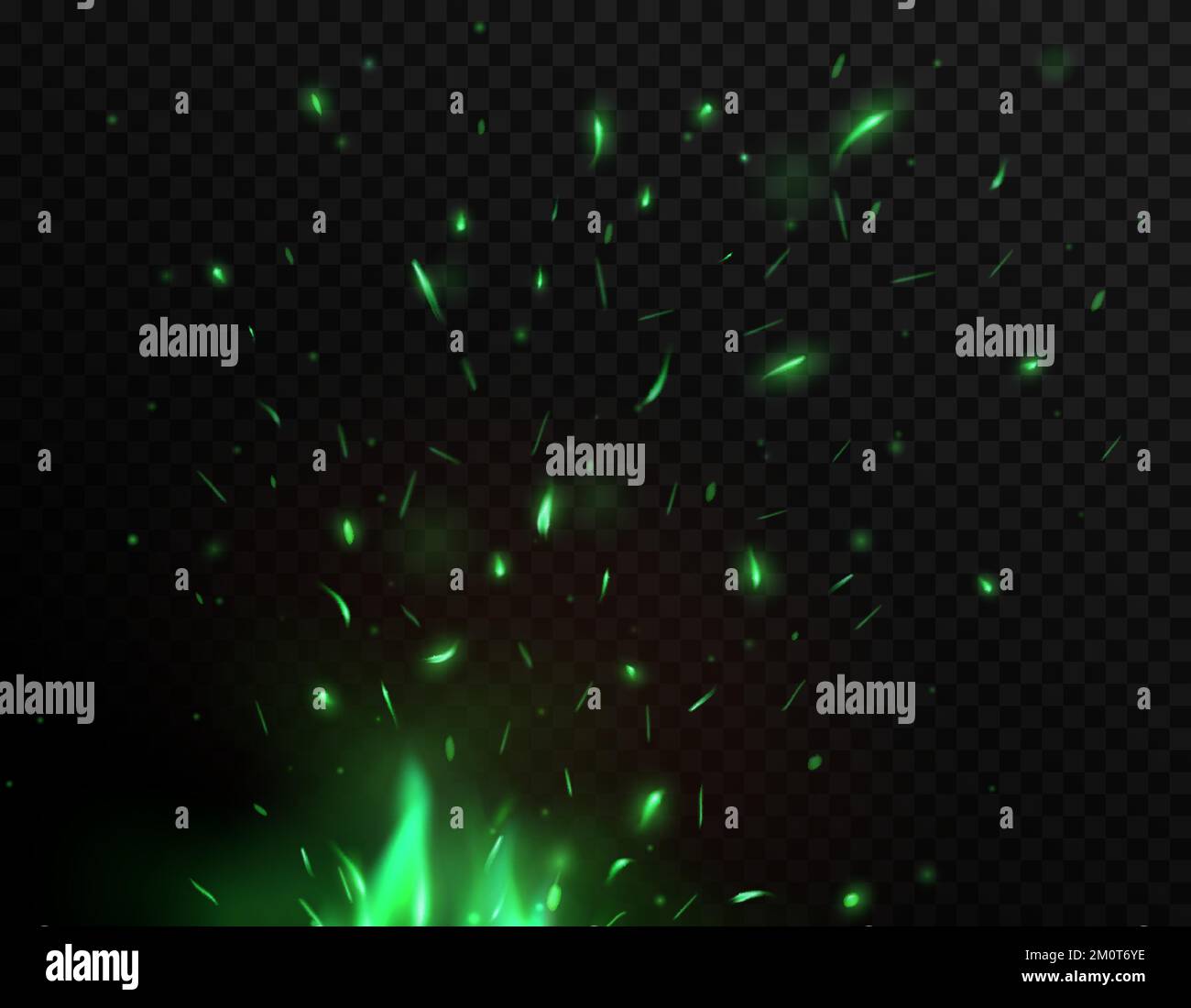 Green fire sparks, mystical and dangerous flame background. Green