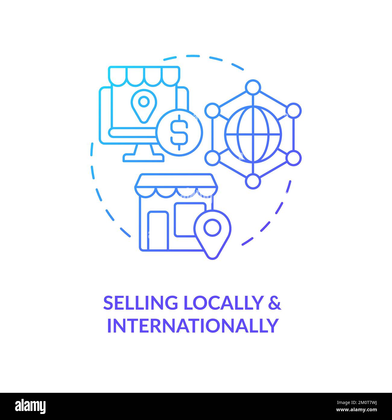 Selling locally and internationally blue gradient concept icon Stock Vector