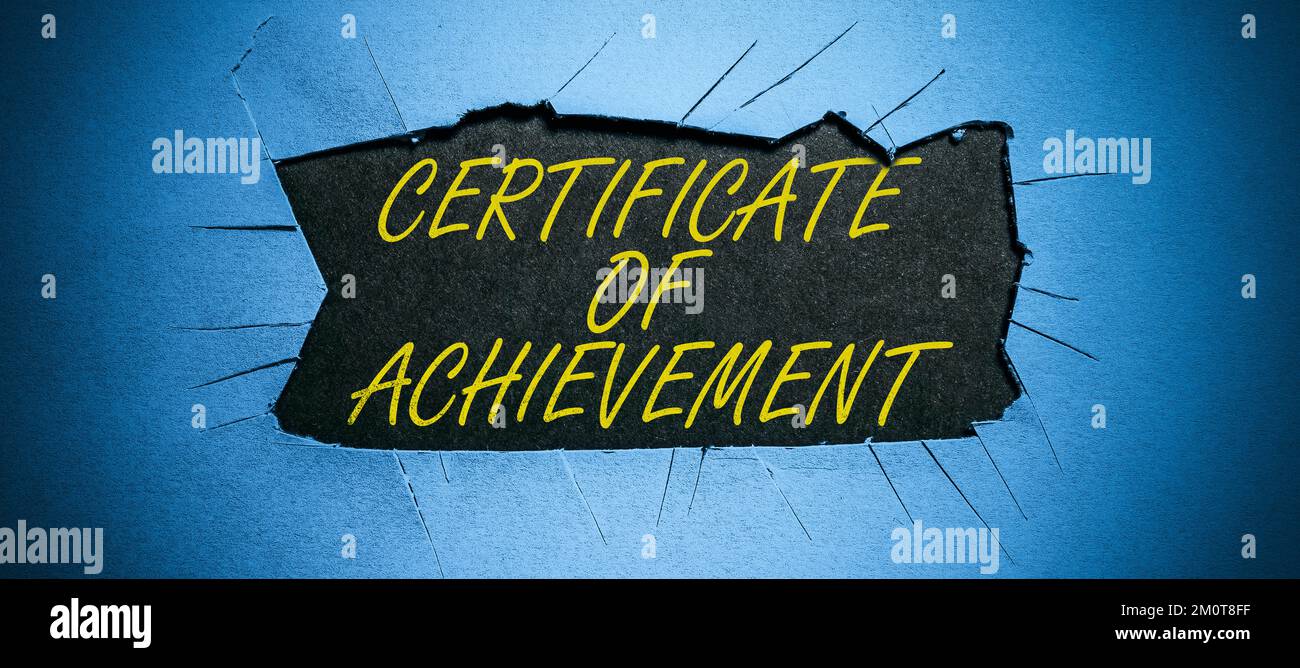Sign displaying Certificate Of Achievement. Internet Concept certify that a person done exceptionally well Stock Photo