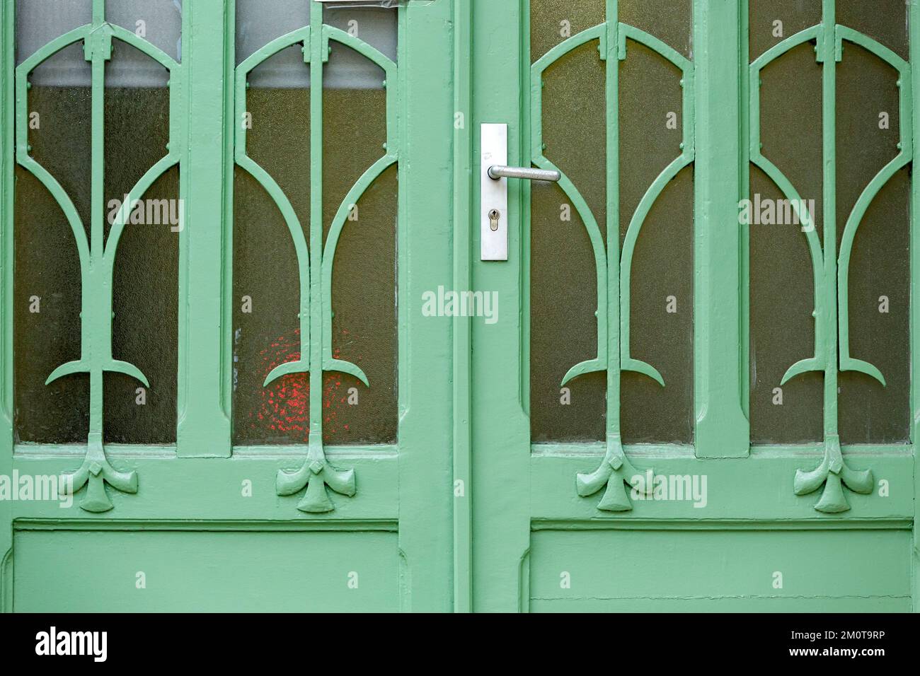 France, Meurthe et Moselle, Nancy, detail of the door wrought iron work