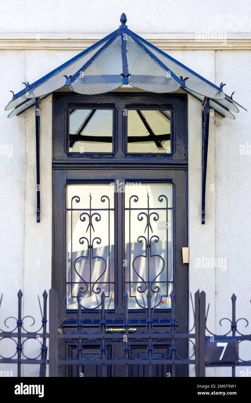 France, Meurthe et Moselle, Nancy, door of a house headed by a glass canopy located Rue Jacquinot Stock Photo