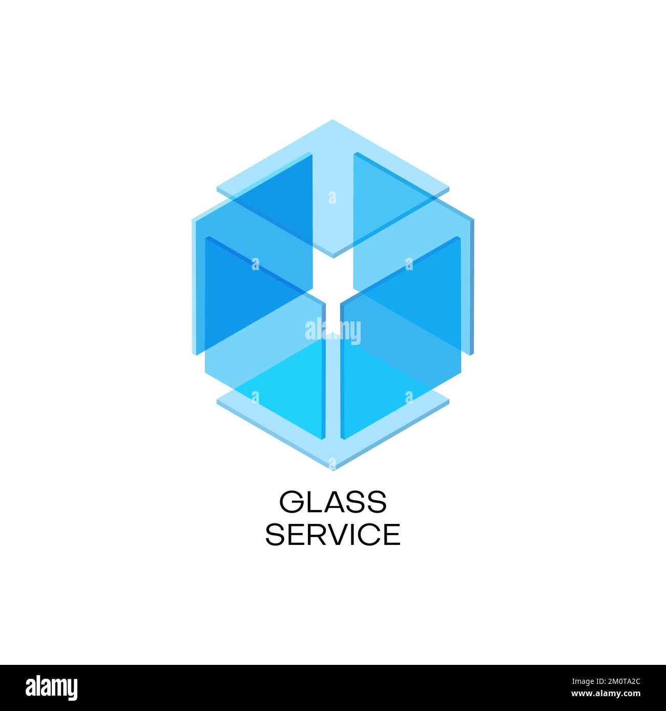 Glass icon, window company or building service business, vector blue