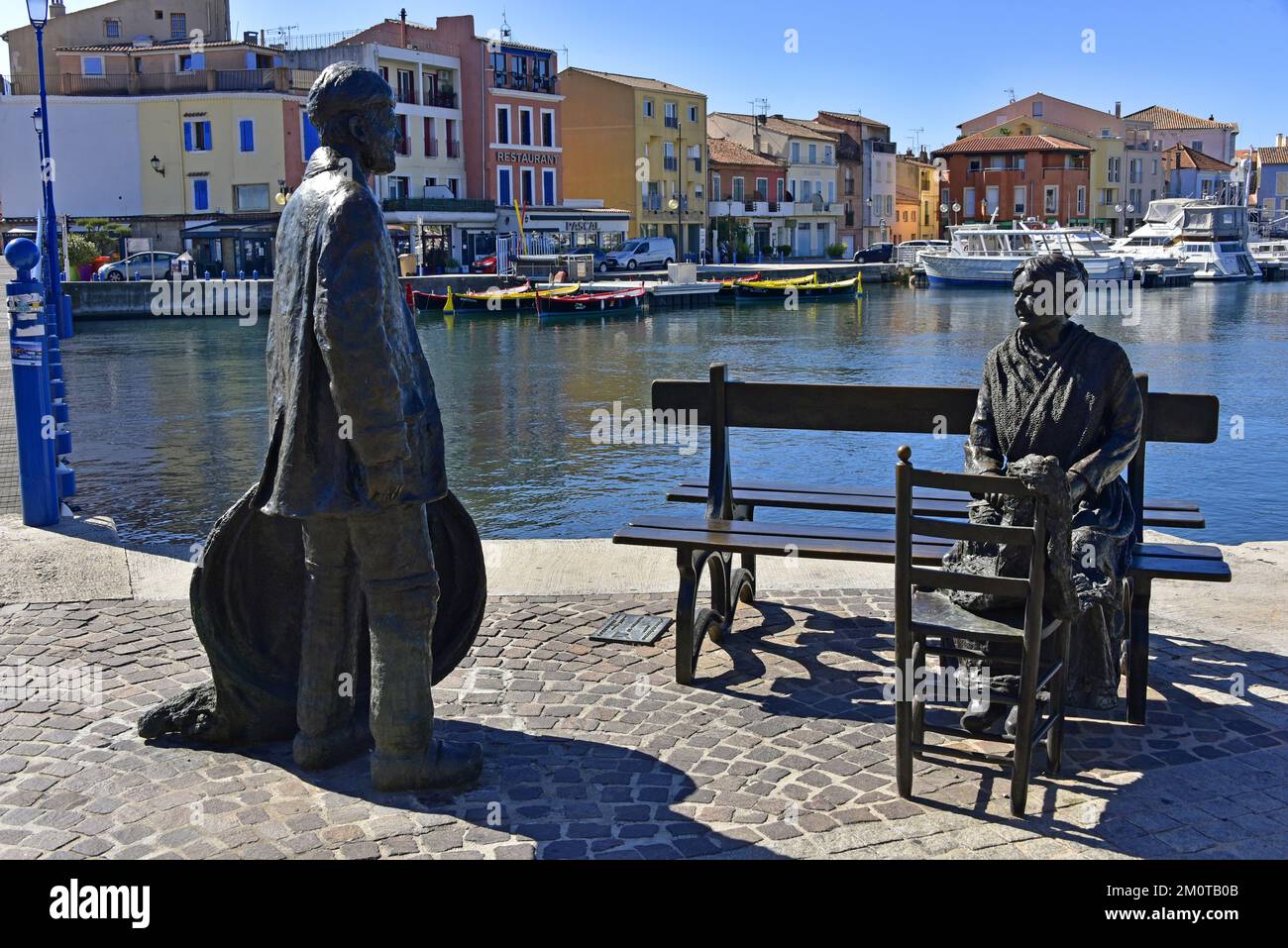 Martigues nicknamed ''The Venice of Provence'' Fisherman wife and husband bronze statues Stock