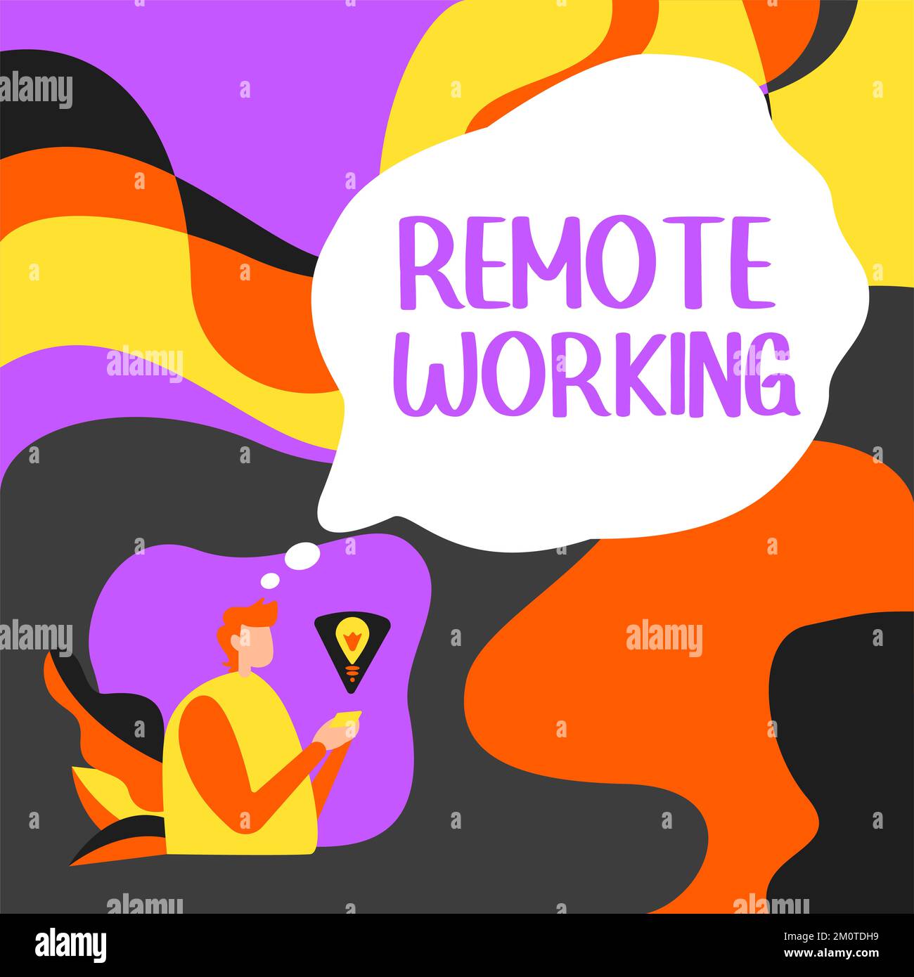 Conceptual caption Remote Working. Concept meaning situation in which an employee works mainly