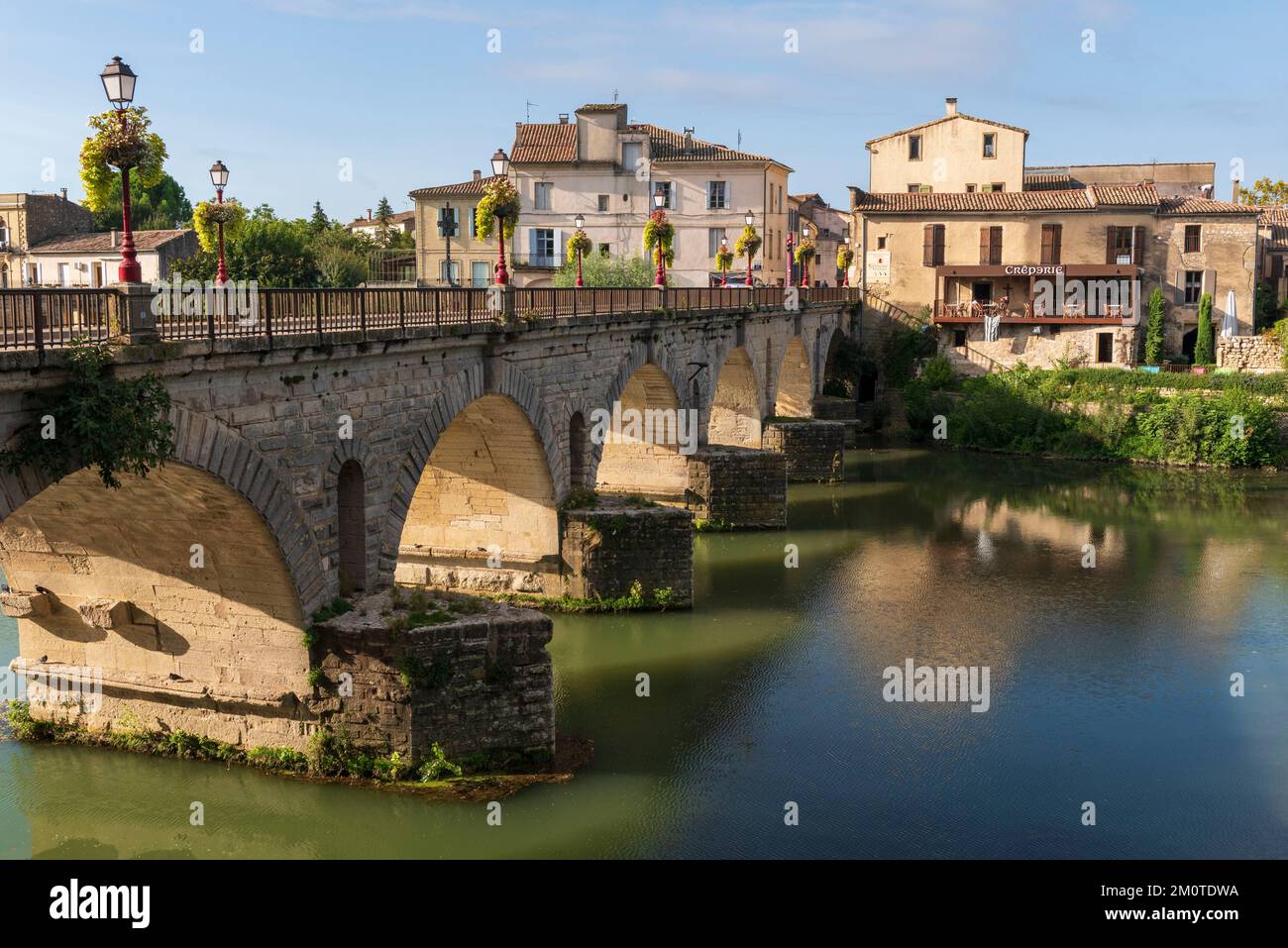 France, Gard, Sommieres, Roman bridge over Le Vidurle Stock Photo